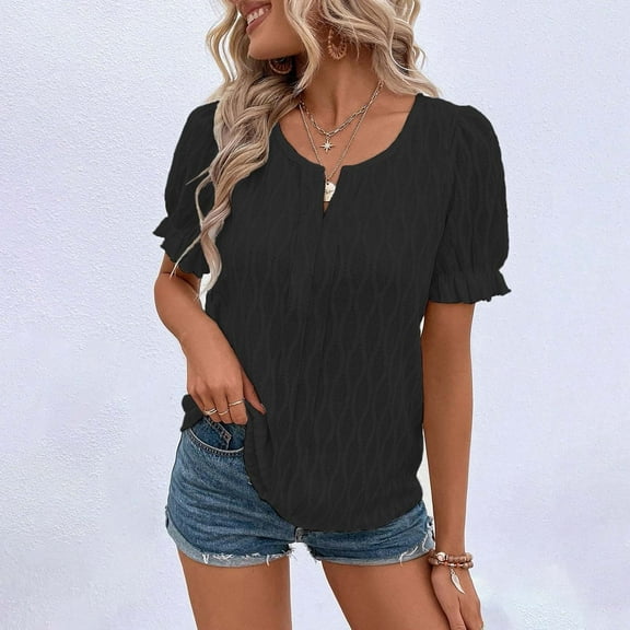 Plus Size Blouse for Women Women's Spring And Summer V-neck T-shirt Pleated Loose Slim Fit Short-sleeved Top