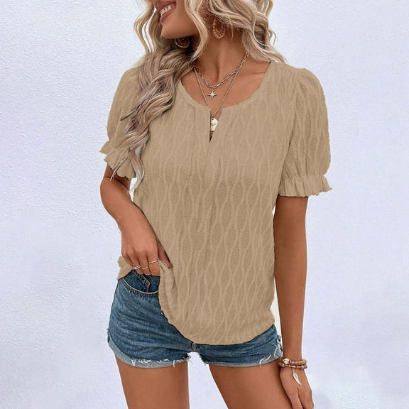 Plus Size Blouse for Women Women's Spring And Summer V-neck T-shirt Pleated Loose Slim Fit Short-sleeved Top