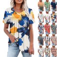 thumbnail image 1 of Plus Size Blouses for Women Floral Casual Ladies' Tops Pleated Short Sleeve Round-Neck Blouses Shirts Multicolor Womens Summer Outwear Comfortable Vacation Beach Fashion, 1 of 8