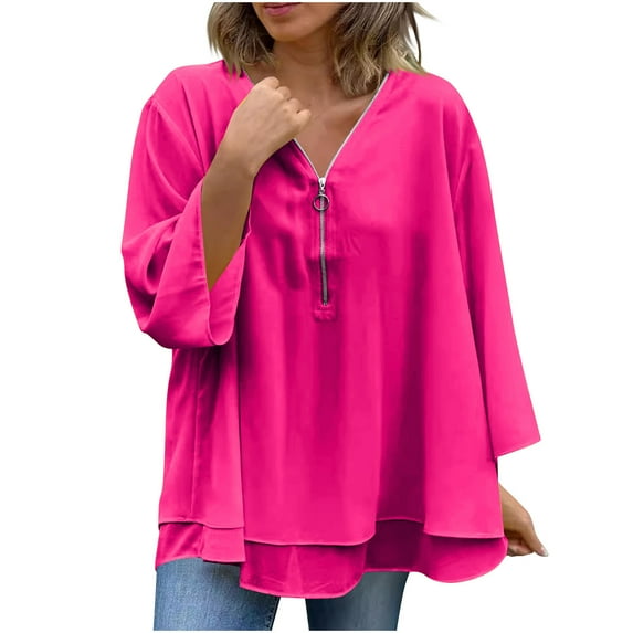 Plus Size Blouses for Women Casual Long Sleeved Solid Color Ladies Large Size Loose Chiffon Shirt