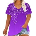 thumbnail image 1 of Plus Size Blouses for Women Casual V-Neck Fashion Printing Short Sleeve T-shirt Summer Loose Breathable Oversized Pullover Top Purple XL, 1 of 5