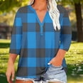 thumbnail image 1 of WHLBF Plus Size Blouses for Women Plaid Button V-Neck 3/4 Sleeve Loose Fit Top Light Blue XXXXL, 1 of 5