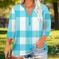 thumbnail image 1 of Plus Size Blouses for Women Plaid Button V-Neck 3/4 Sleeve Loose Fit Top Sky Blue L, 1 of 5