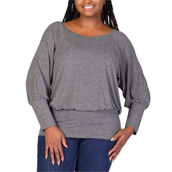 24seven Womens Blouson Tunic Blouse, Grey, Plus Size, 1X