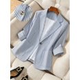 thumbnail image 1 of Plus Size Blue And White Vertical Stripe Single-Breasted Office Blazer, 1 of 5