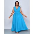 thumbnail image 1 of Plus Size Blue Day Solid Cross Deep V-Neck A-Line Maxi Dress Loose Casual Flowy Everyday Wear, 1 of 7