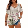 thumbnail image 1 of Plus Size Blusas Elegantes Para Mujer, Plus Size Blusas Elegantes Para Mujer, Plus Size Womens Tops Dressy, Plus Size Cold Shoulder Print Loose Short Sleeve Tee Fashion Commute Daily Wear, Pink 4XL, 1 of 4