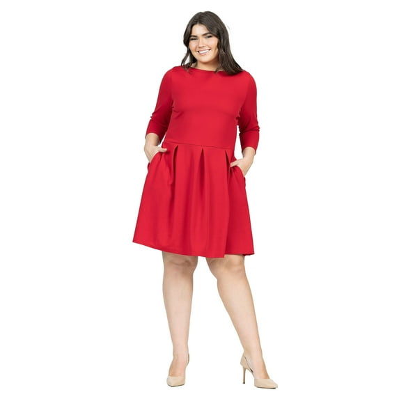 Plus Size Boat Neck Fit N Flare Pocket Dress