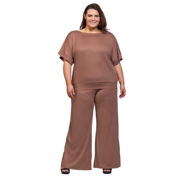 Plus Size Boat Neck Top and Pant Set
