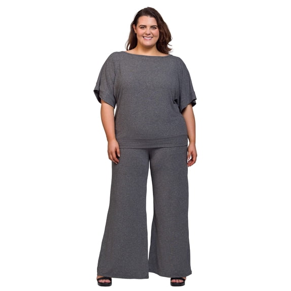 Plus Size Boat Neck Top and Pant Set