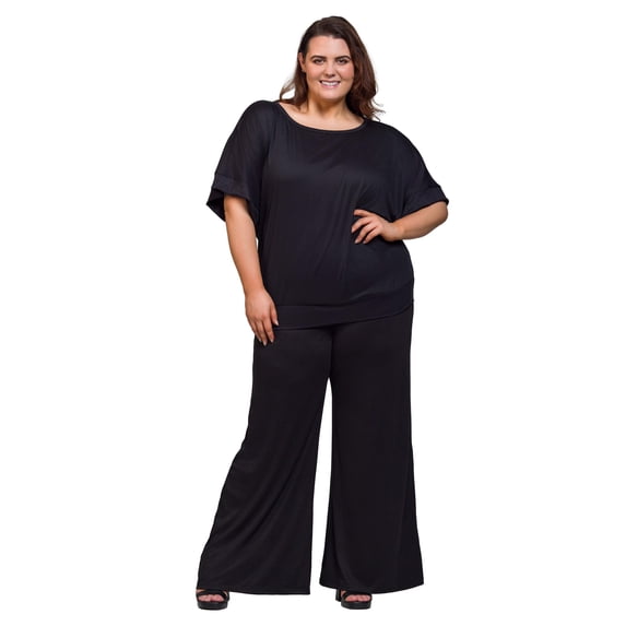 Plus Size Boat Neck Top and Pant Set