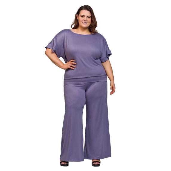 Plus Size Boat Neck Top and Pant Set