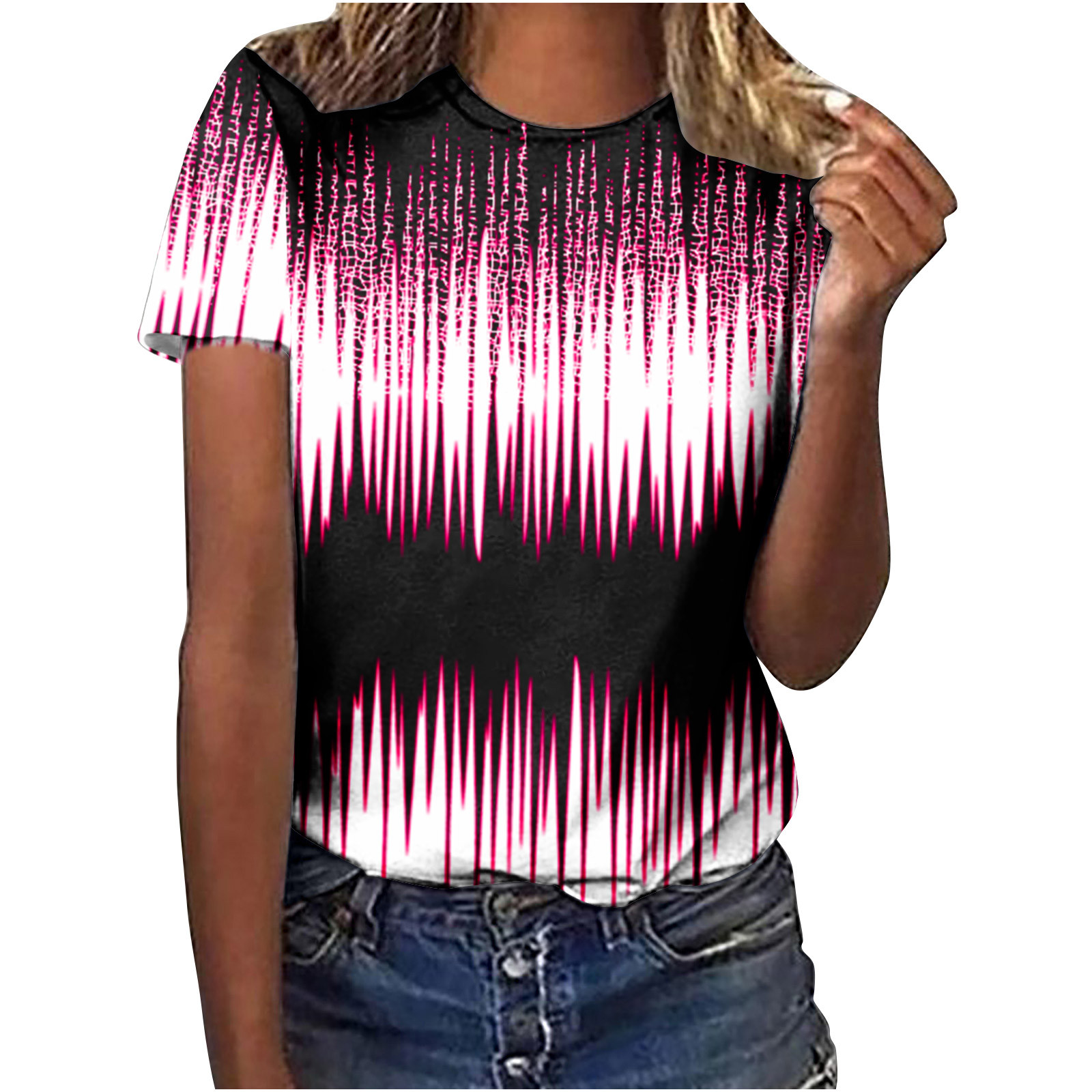 Plus Size Boho Clothes for Women Basic Shirts Women Trendy Gradient Tee Shirt Short Sleeves Tshirts Round Neck Tunic Blouse Fashion 2024 T-Shirts Camisas De Mujer De Moda 2024