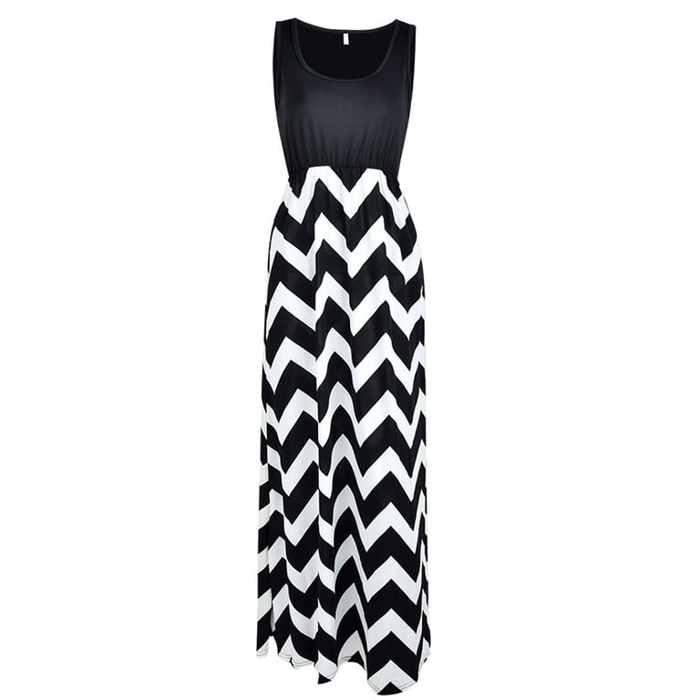 Black and White Wave Pattern Sleeveless Maxi Dress Black and White Wave Pattern Sleeveless Maxi Dress