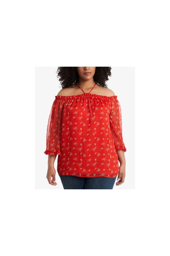Plus Size Bouquet Refresh Off-The-Shoulder Top Bright Ladybug 2X