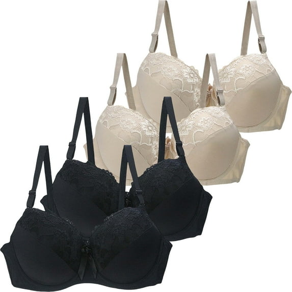 Plus Size Bra Pack for Women 4Pc Seamless Padded Bralette No Underwire Everyday Comfort Bra