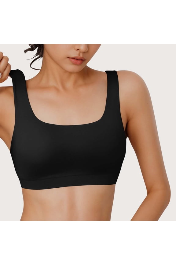 Plus Size Bra, Plunge V Neck Wirefree Bra Soft Comfy Wirefree Front Closure Lightweight Deep V Bra Full Coverage Supportive Bra Bust Shaping Wirefree Bra Thin Underwear, Black