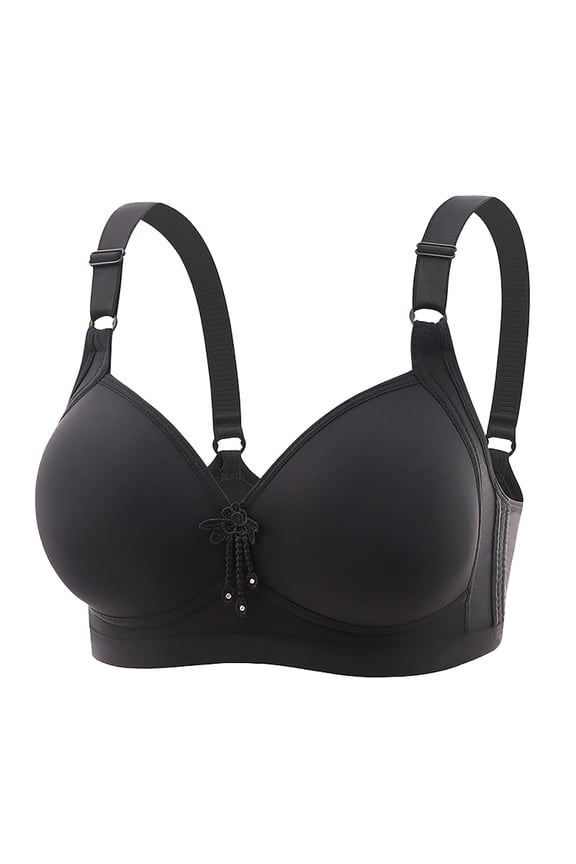 Plus Size Bra, Plunge V Neck Wirefree Bra Soft Comfy Wirefree Front Closure Lightweight Deep V Bra Full Coverage Supportive Bra Bust Shaping Wirefree Bra Thin Underwear, Black