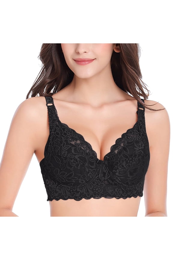 Plus Size Bra, Plunge V Neck Wirefree Bra Soft Comfy Wirefree Front Closure Lightweight Deep V Bra Full Coverage Supportive Bra Bust Shaping Wirefree Bra Thin Underwear, Black