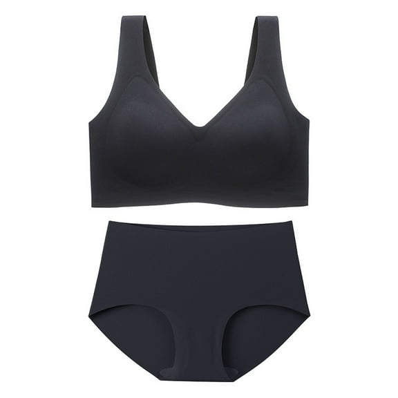 Plus Size Bra and Panty Sets for Women, Full-coverage Push Up T-Shirt Wireless Bra Comfort Seamless Lingerie Underwear for Everyday and Sports