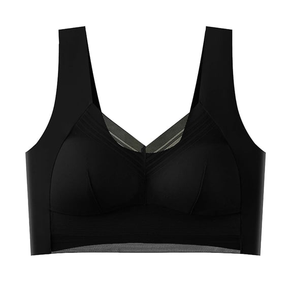 VONCOS Plus Size Bralette for Women, Wireless & Seamless Lounge Bra with Wide Straps, Breathable Comfort Bra for Everyday, Black,Size 2XL