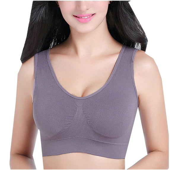 Plus Size Bralettes for Women Fashion No Underwire Wireless Yoga Sports Bra V-Neck Convertible Bra Feature Hook and Eye Closure Balconette Bra Style Y-180 , Gray L