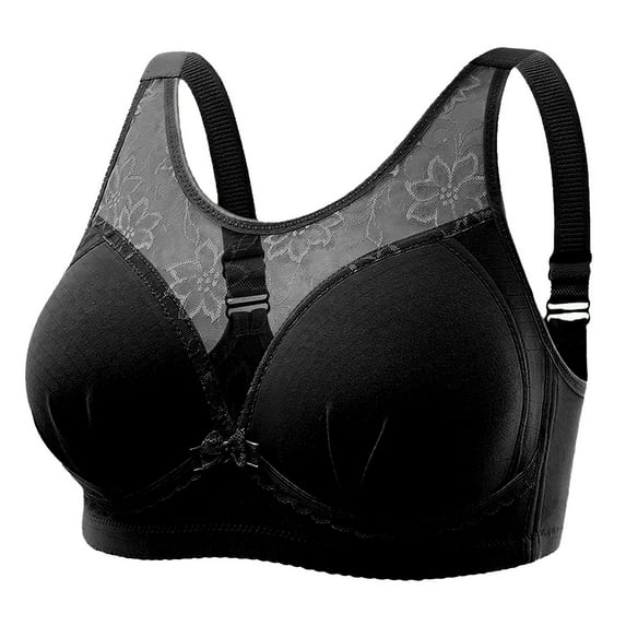 Plus Size Bras for Women, Audhol Supportive Wireless Push Up Bra Seamless Bra for Older Women Plus Size Lifting Lace Bra for Heavy Breast Full Coverage Bra Black 42