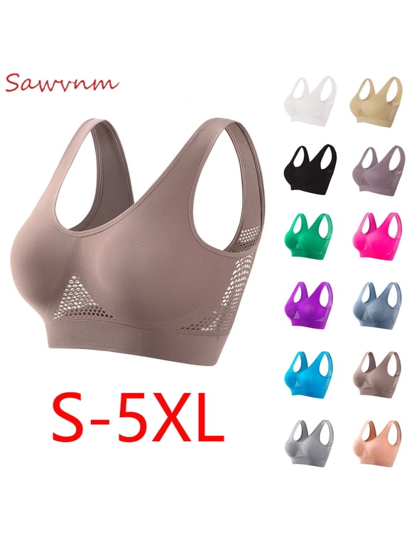 Plus Size Bras for Women Sawvnm Women Seamless Sports Bra Wirefree Yoga Bra With Removable Pads Push Up Wire Free Everyday Full Coverage Comfortable Underwear Bras
