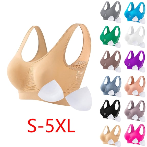 Plus Size Bras for Women Sawvnm Women Seamless Sports Bra Wirefree Yoga Bra With Removable Pads Push Up Wire Free Everyday Full Coverage Comfortable Underwear Bras