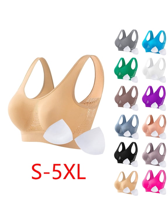 Plus Size Bras for Women Sawvnm Women Seamless Sports Bra Wirefree Yoga Bra With Removable Pads Push Up Wire Free Everyday Full Coverage Comfortable Underwear Bras