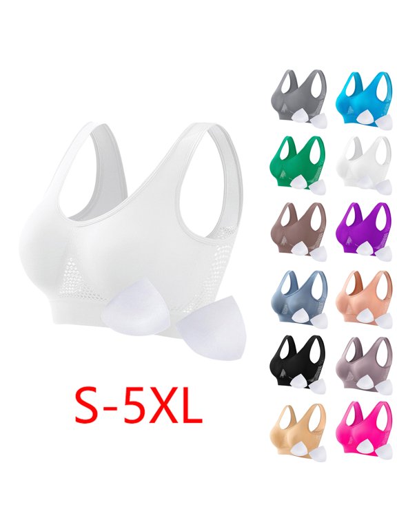 Plus Size Bras for Women Sawvnm Women Seamless Sports Bra Wirefree Yoga Bra With Removable Pads Push Up Wire Free Everyday Full Coverage Comfortable Underwear Bras
