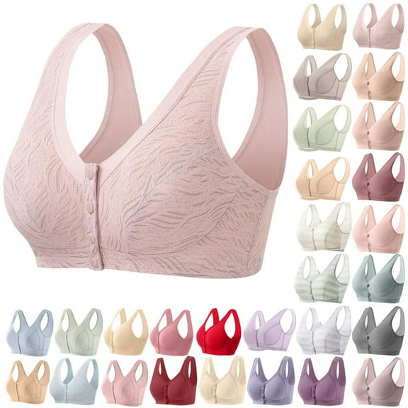Plus Size Bras for Women Vibrex Older Women Bras Breathable Front Closure Bra Daily Comfortable Wireless Bras For Women Everyday Basic Sleeping Bra,Pink_4XL