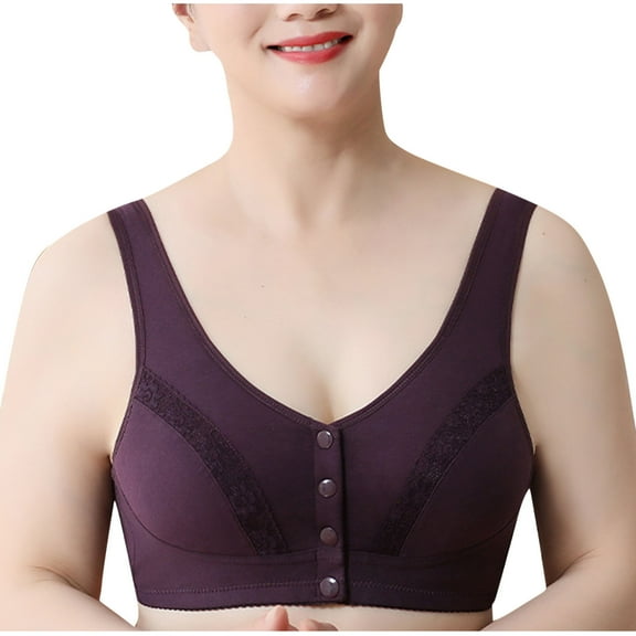 Plus Size Bras for Older Women Front Closure T Shirt Bra No Underwire with Snaps Senior Comfortable Sleep Everyday Bra