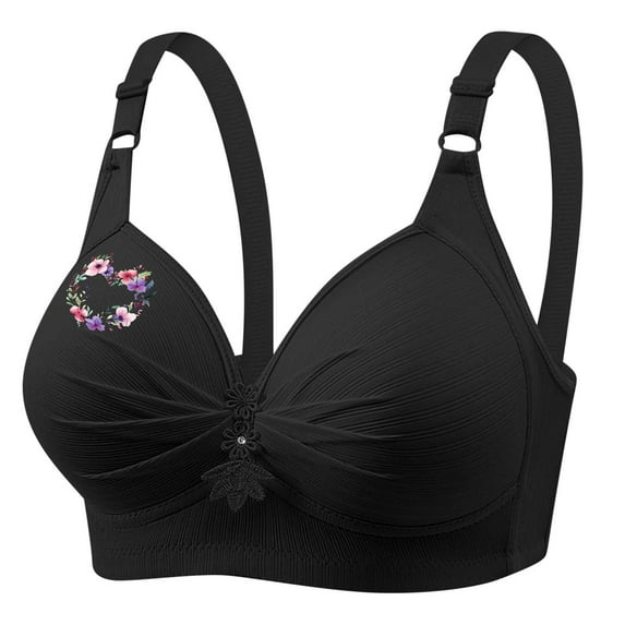 Plus Size Bras for Women 2025 Breathable Daily Underwear Small Print Bra Black XS-4XL