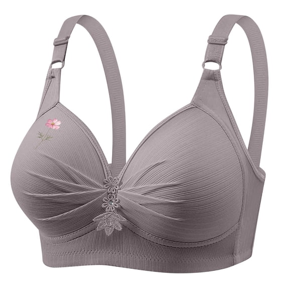 Plus Size Bras for Women 2025 Breathable Daily Underwear Small Print Bra Gray XS-4XL