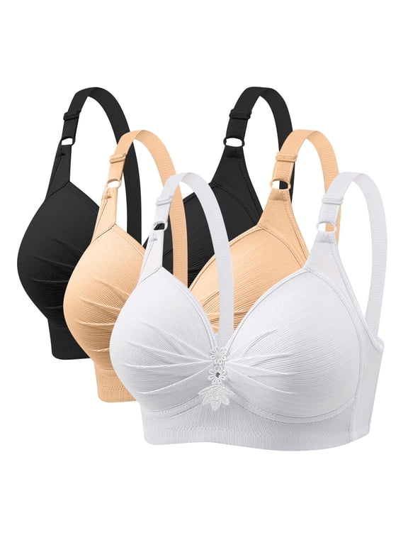 Plus Size Bras for Women 3-Pack Wireless Push Up Full Coverage Support Comfort Everyday Bra,XS-4XL