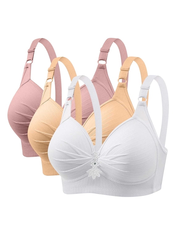 Plus Size Bras for Women 3-Pack Wireless Push Up Full Coverage Support Comfort Everyday Bra,XS-4XL