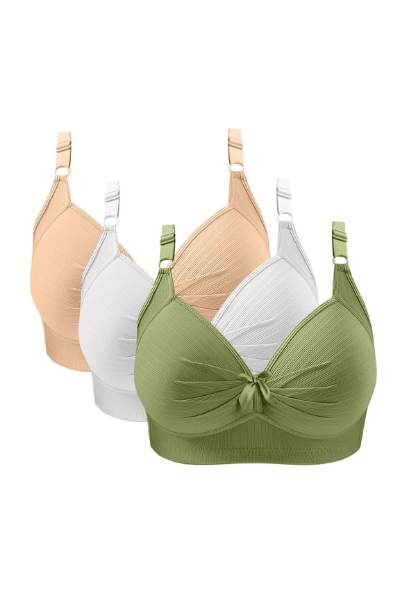 Plus Size Bras for Women 3pcs Bra Solid Color Big Breast Women Lightly Lined Soft Padded Comfy Supportive Bralettes