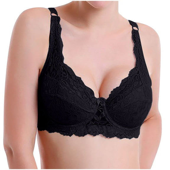 Plus Size Bras for Women Lace Solid Strap Wireless Bras Underwear Everyday Basic Sleeping Bra, Large Cup