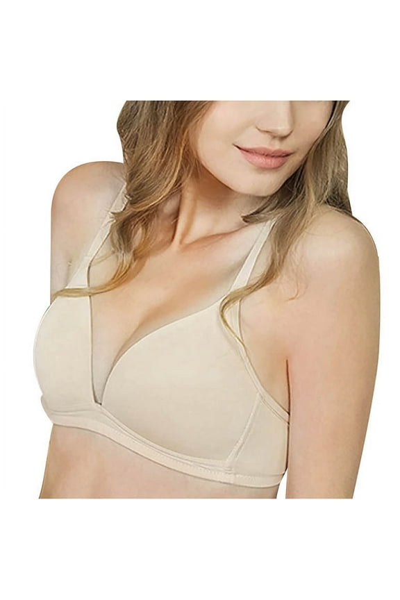 Plus Size Bras for Women Minimizer Deep V Neck Bralettes Wireless Push-Up Comfort Seamless Bra(Beige 36B)