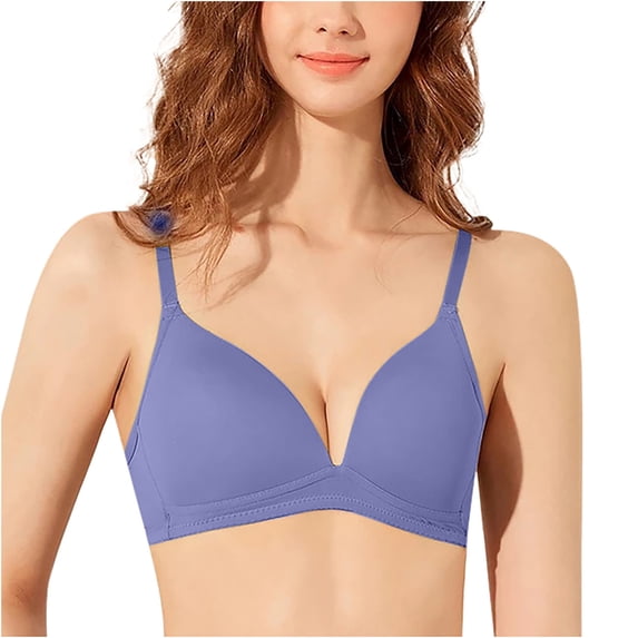 Plus Size Bras for Women Minimizer Deep V Neck Bralettes Wireless Push-Up Comfort Seamless Bra(Blue 46A)