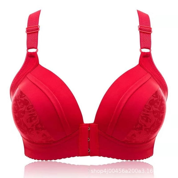 Plus Size Bras for Women No Underwire Push Up Front Closure Bra Lace Full Coverage Shaping Supportive Wireless Bralette, Red