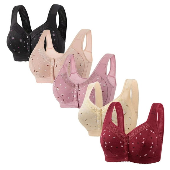 Plus Size Bras for Women No Underwire S-4X 5 Pack Front Closure Push Up Bralettes Ladies Casual Breathable Multipack Support Lifting Underwear Bra