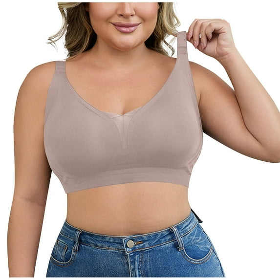 Plus Size Bras for Women No Underwire Supportive Bralettes Adjustable Strap Wireless Push Up Bra Comfortable Corset (4XL, Khaki)