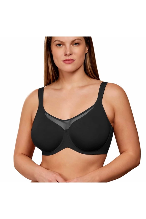 Plus Size Bras for Women Push Up Jelly Bras High Support Comforty Cup Underwire Full Coverage Underwear for Summer Daily Wear,Black,44D