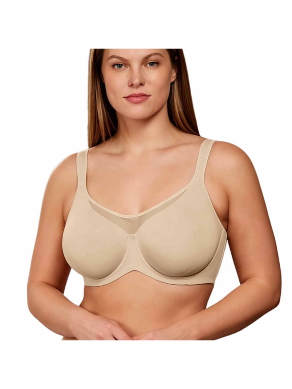 Plus Size Bras for Women Supportive Wireless Push Up Bra Full Coverage No Underwire Seamless Underwear for Daily Wear,Beige,36G