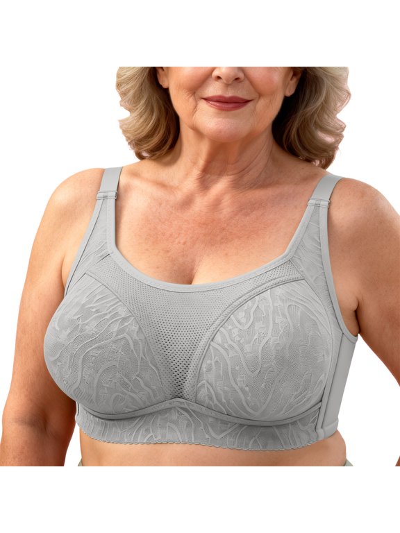 Plus Size Bras for Women Textured Leaf Lace Wireless Bra Wide Adjustable Straps Side Smoothing Support Full Coverage Comfort Daily Bras