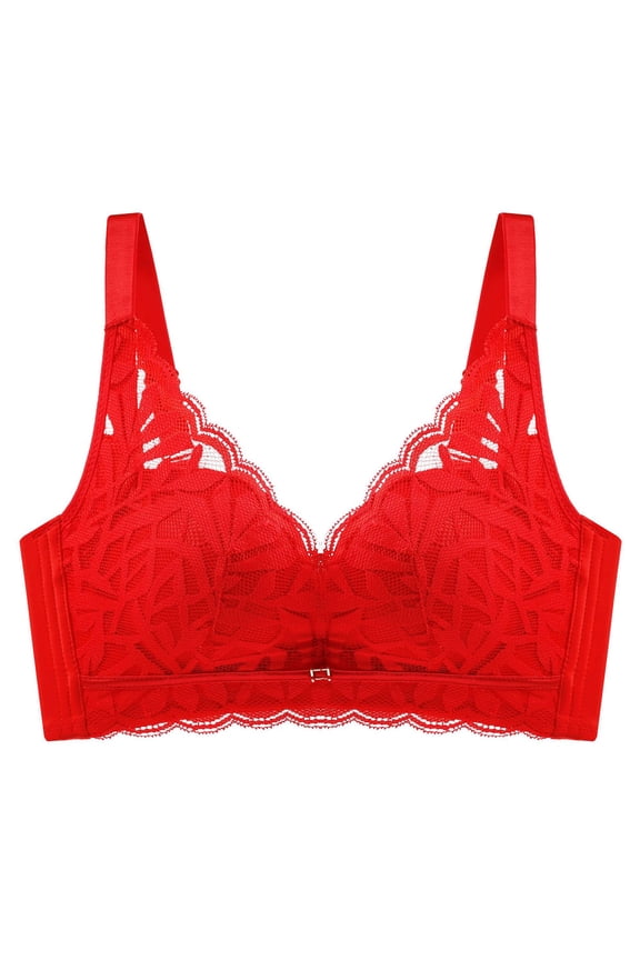 Plus Size Bras for Women Unlined Lace Underwire Bra for Heavy Breasts Full Coverage Compression Smooth Back Wide Straps