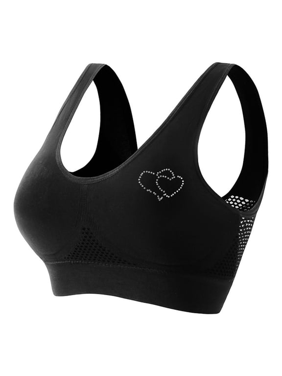 Plus Size Bras for Women Vibrex Women Seamless Sports Bra Wirefree Yoga Bra With Removable Pads Everyday Basic Sleeping Bra,Black_L