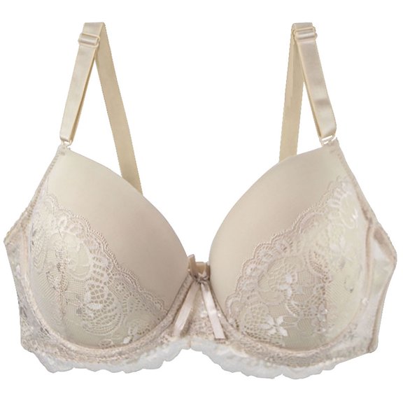 Plus Size Bras for Women Wireless Comfortable Full-Coverage Lace Bras Push Up Bra Padded Supportive Everyday Bra (2XL, Beige)